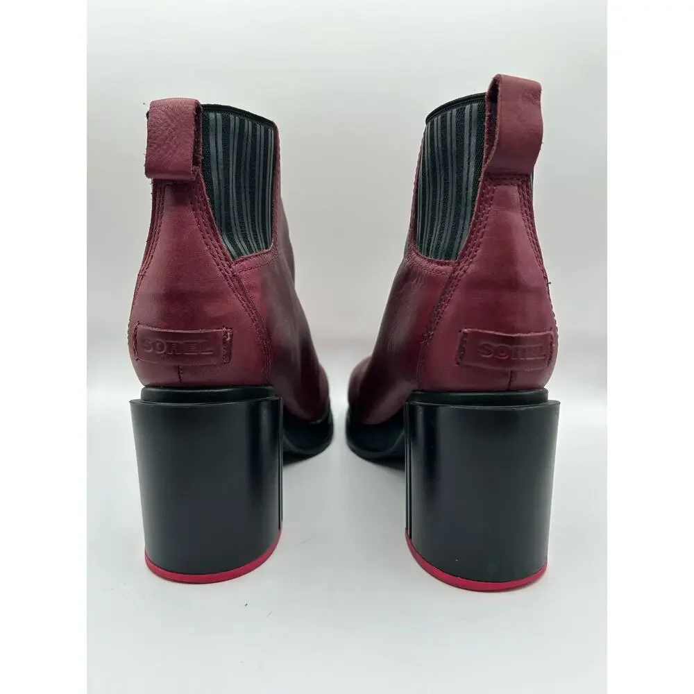 Sorel Rich Wine Margo Chelsea Block Heeled  Platform Boots Leather Women's Sz 9 - Picture 5 of 12